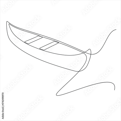 Continuous line art drawing of wooden fishing canoe wooden fishing boat one line art vector illustration