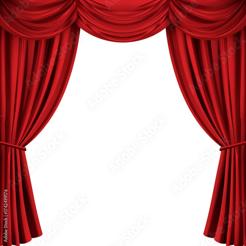 Red velvet stage curtains framing