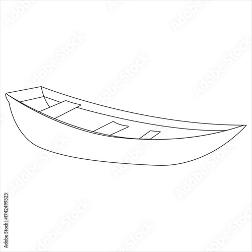Continuous line art drawing of wooden fishing canoe wooden fishing boat one line art vector illustration