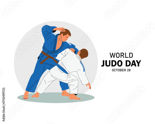 World Judo Day, October 28. two men in one of the types of wrestling. Male judo.