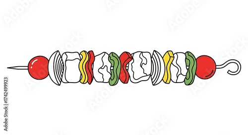 Colorful Skewered Vegetable and Cheese Appetizer on White Background