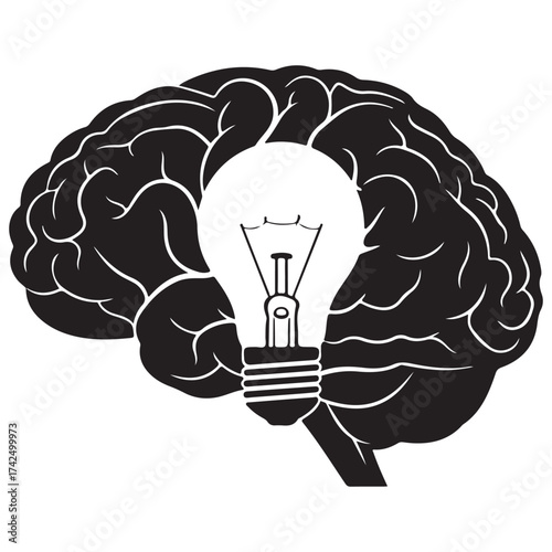 Human Brain with Light Bulb Symbolizing Ideas and Creative Thinking