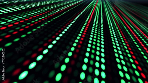 A vibrant animated LED panel where bright multi-colored stripes create the effect of movement and energy. Digital flow. Light dynamics and pixel energy.