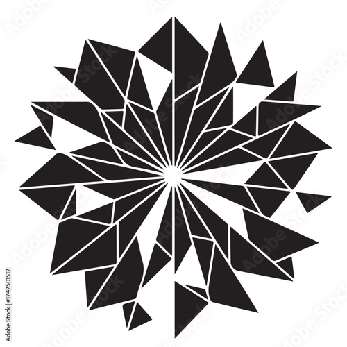 Monochromatic Abstract Geometric Radial Design with Fragmented Shapes