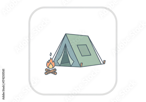 Minimal icon of a tent with campfire — no background, no shadow PNG 