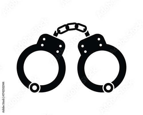 Black silhouette illustration of handcuffs vector graphic scalable eps icon for justice and law enforcement concepts silhouette vector illustration white background