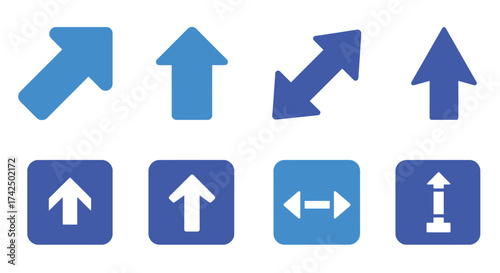 Collection of various blue arrow icons representing direction and movement