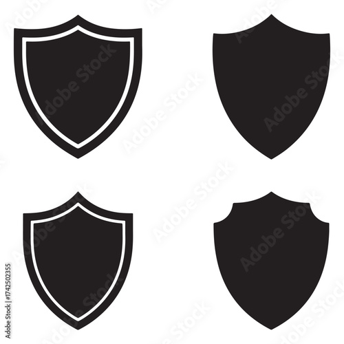 Collection of diverse shield shapes and emblems silhouette