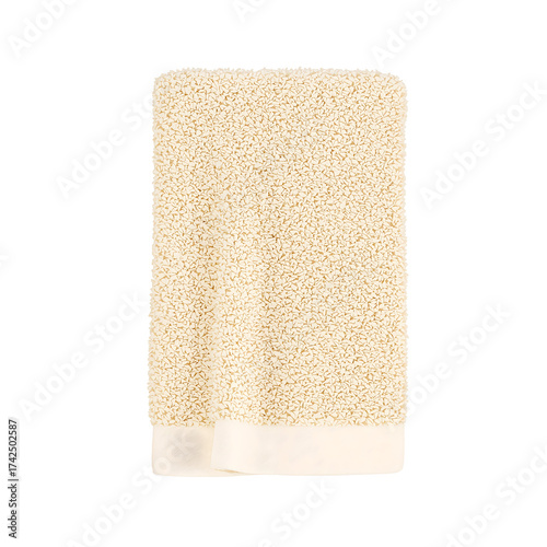 Cream colored terry cloth towel isolated on transparent background