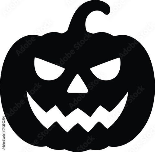 Spooky halloween jack o lantern silhouette icon with glowing eyes and grinning mouth perfect for festive decorations silhouette White background