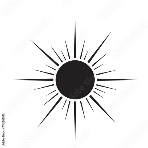 Stylized Black Sunburst Graphic Element on White Background