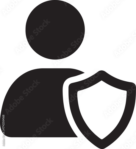 User profile silhouette with shield outline, symbolizing account security and privacy.