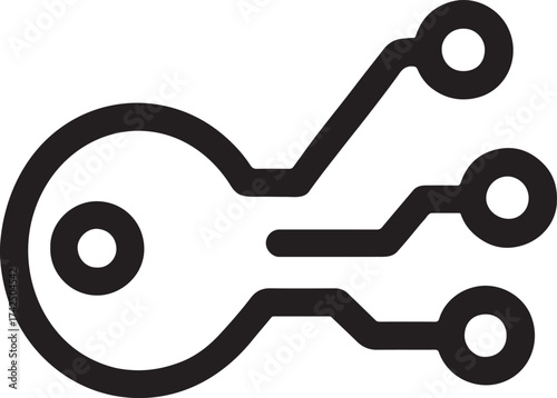 Digital key icon line style silhouette, secure access concept, technology vector EPS.