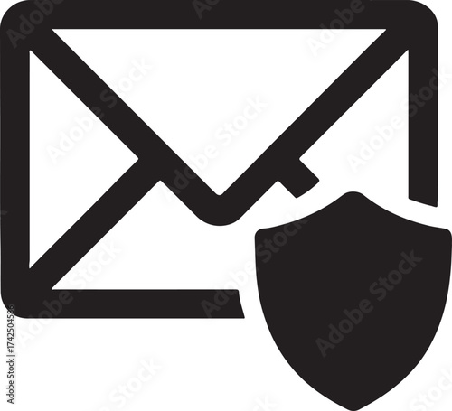 Envelope with shield silhouette, secure email concept, privacy and protection vector EPS.