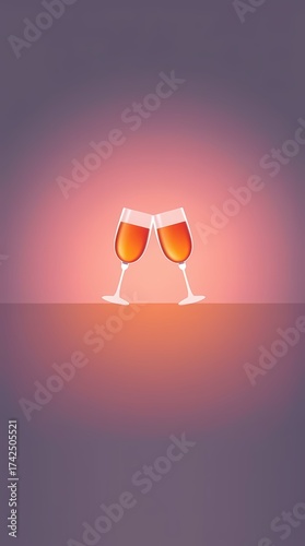 Illustration of two toasting glasses. Vertical.
