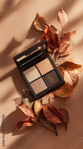 Wallpaper Mural flatlay composition of an elegant neutral autumn eyeshadow palette surrounded by fall leaves Torontodigital.ca
