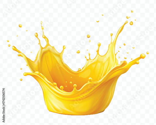 realistic 3d mango or orange juice splash in mid air cut out and curve style isolated on transparent background