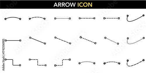 Connection Line Path Icon Set - Circle Node Endpoint Connector Linking Dots Route Network Relationship Graphic Solid Dashed Dotted Design Vector UI Element Data Flow Diagram Technical Mapping Bundle