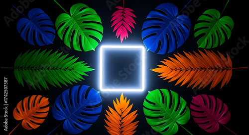 set of colorful leaves and flowers