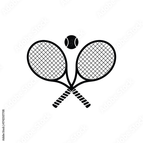 Minimalist black and white tennis racquets and ball vector illustration eps scalable icon silhouette vector illustration white background