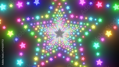 Rainbow Luminous Glow Endless Tunnel Made Of Tiny Magic Star Shapes - Abstract Background Texture