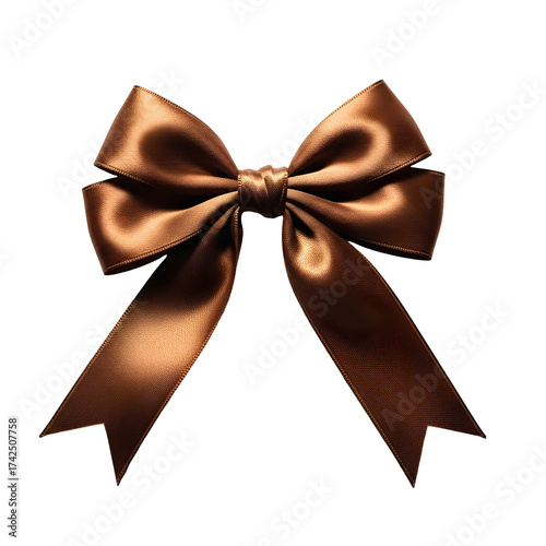 Elegant brown satin bow on transparent background for design elements and festive themes