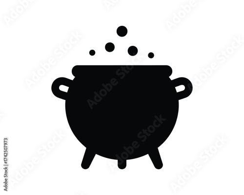 Bubbling black cauldron silhouette vector illustration scalable eps icon for magical themes silhouette vector illustration white background