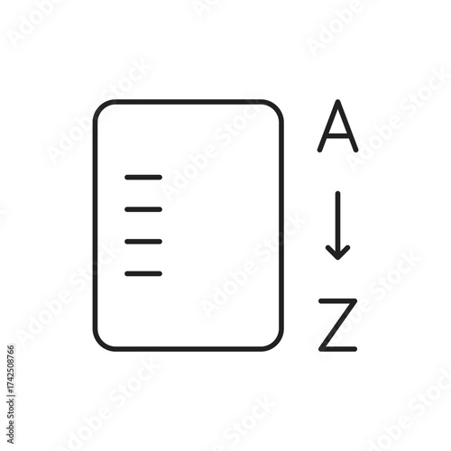 Alphabetical Sort Icon, AZ Letter Ordering System Minimal Design