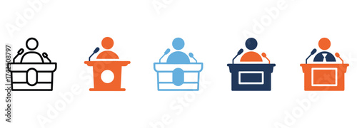 WebEngaging diverse public speaking podiums for announcements and conference presentations, an inclusive set of lectern symbols ideal for political campaigns and town hall meetings