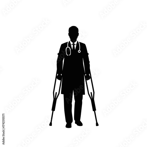 Doctor using crutches standing confidently as symbol of resilience for International Doctor's Day  