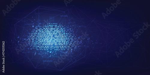 Futuristic Cloud Computing Network Vector Background, Digital Big Data Storage Concept