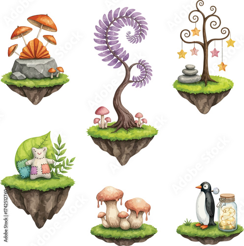 Fantasy floating islands with whimsical elements collection
