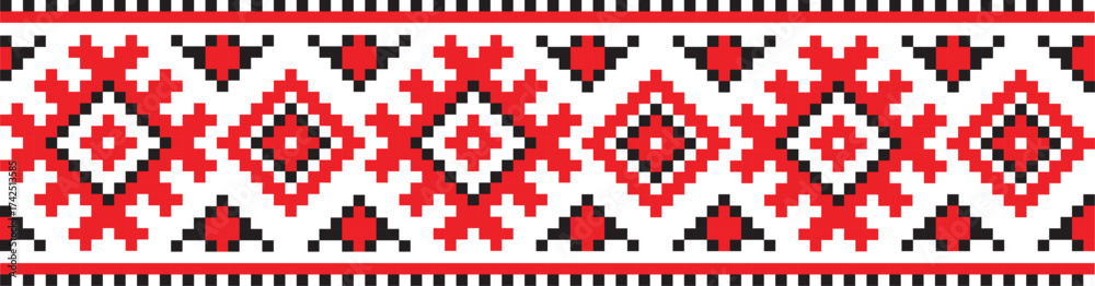 Fototapeta premium Vector seamless Slavic ethnic national pattern isolated on white background