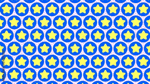 Whimsical Yellow Star Blue Circles Design Repeating Pattern Rotating - Abstract Background Texture