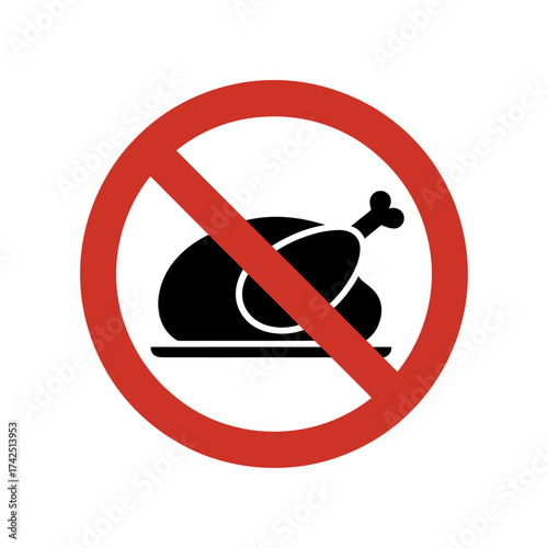 Vector art of no turkey icon, forbidden food and diet concept