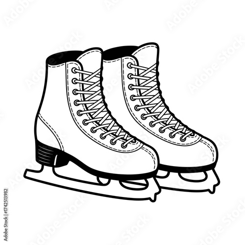 Vector art of pair of ice skates illustration in black and white