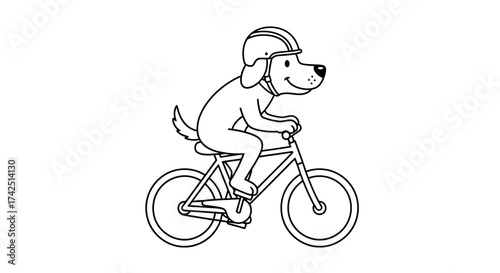 Dog riding a bicycle wearing a helmet, an illustration of safety and fun