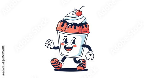 Retro Cartoon Ice Cream Character on the Go radiating joy and a sense of whimsical fun celebrating