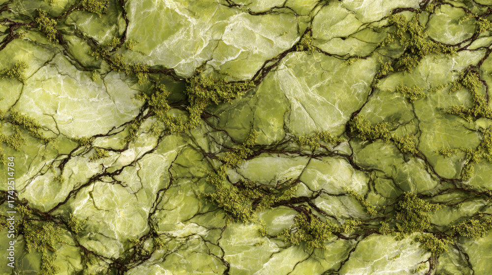 Obraz premium Green marble texture with natural moss-like patterns and dark branching veins creating an organic, earthy design
