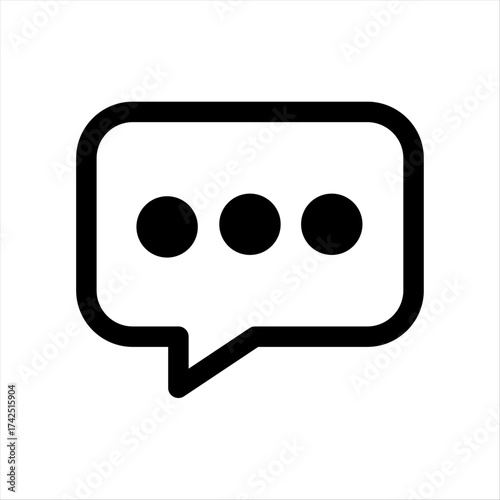 Simple black and white chat bubble icon with three dots