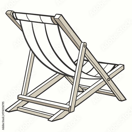 Simple cartoon illustration of a classic wooden beach chair with white fabric on a plain background