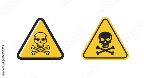 Two yellow triangular warning signs depicting skull and crossbones symbols