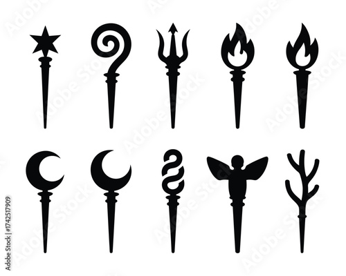 Magical silhouette wand collection vector graphic elements scalable eps illustration icon set silhouette vector illustration white background