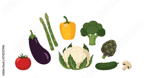An assortment of fresh healthy vegetables on a white background.