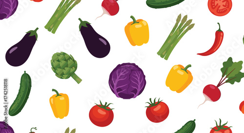 A vibrant collection of fresh vegetables forming a delightful seamless pattern.