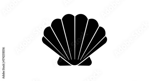 Elegant black and white vector illustration of a stylized seashell graphic
