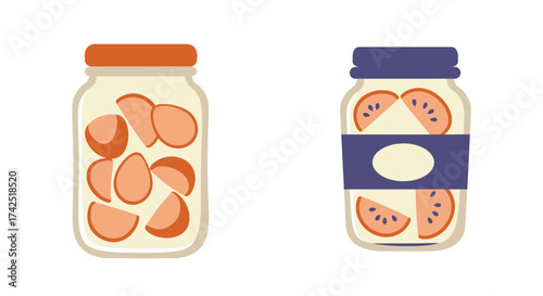 Two glass jars filled with sliced peaches a colorful food illustration