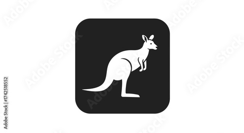 Elegant kangaroo icon on a black square background for web or app design