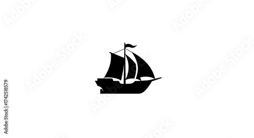 Elegant Silhouette of a Sailing Ship on White Background Simple and Iconic