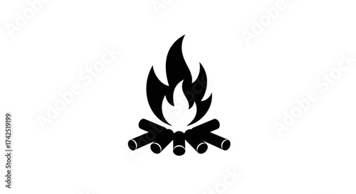 Minimalist vector illustration featuring a stylized campfire with logs and flames
